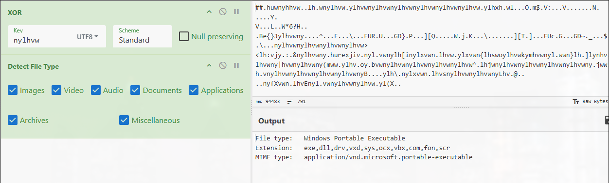 File type detection confirms Windows PE executable